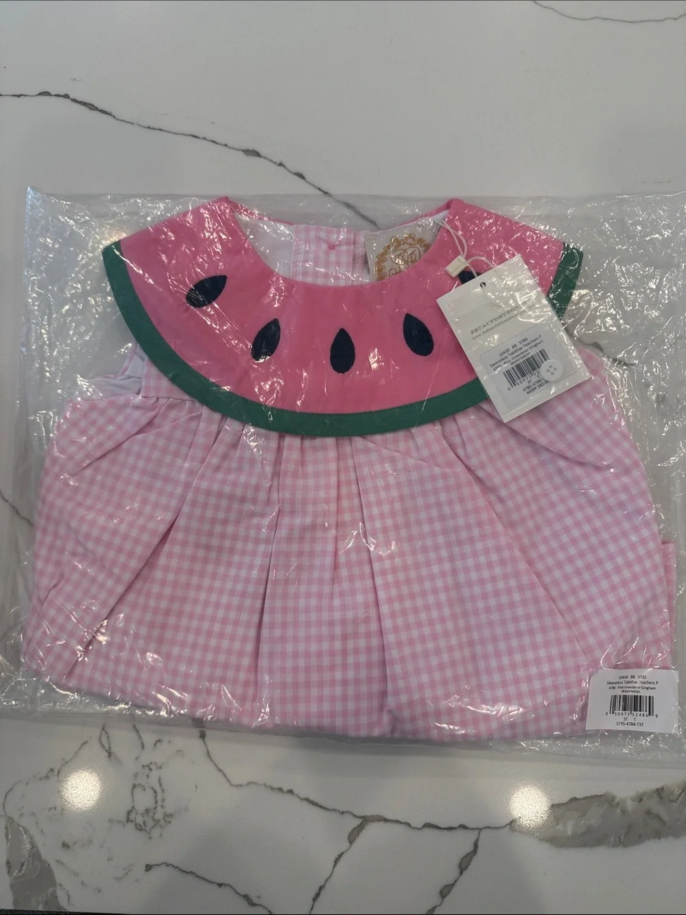 The Beaufort Bonnet Company Pink Gingham Watermelon Bib Dress